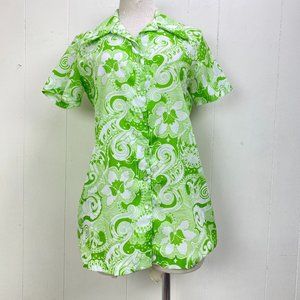 Vintage Rhoda Lee Lime & White Paisley Button Up